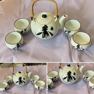 Vintage Otagiri Teapot Set with hand painted Japanese writing